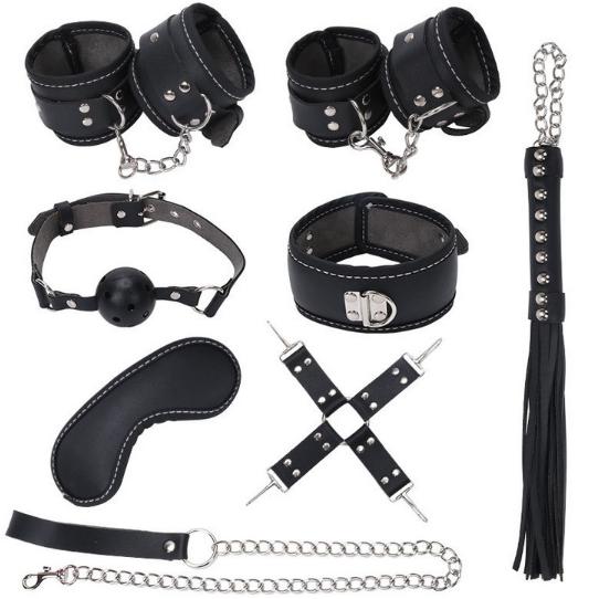 8pcs/set BDSM Bondage Restraint Black and Pink Leather Furry Bondagesexy Furniture Kit Made in China SM Play Toy