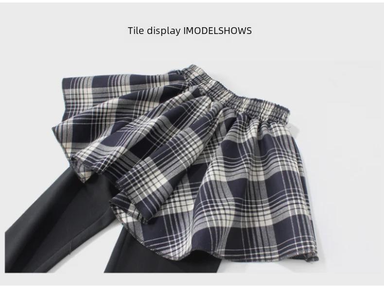 Детские весенние леггинсы в корейском стиле в клетку с юбкой из хлопка и кашемира