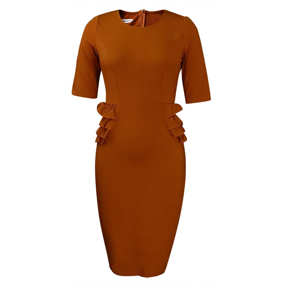 Плюс размер женское летнее модное платье с рюшами женское цельное однотонное деловое платье