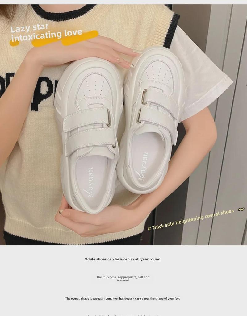 Женские кроссовки на липучке и платформе весна/осень 2024 г. — в стиле колледжа, белые