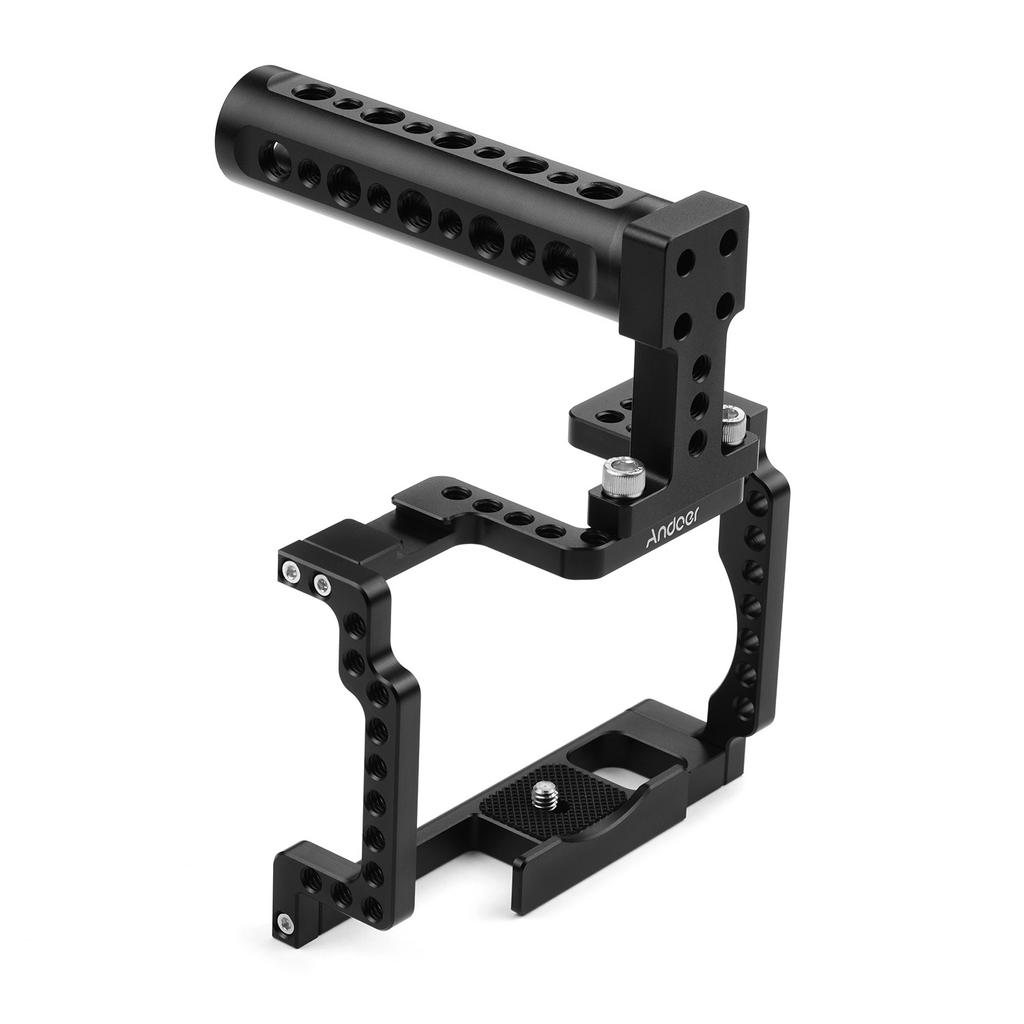 Anoder Camera Cage with Grip Handle Aluminum Alloy with Cold Shoe 1/4 3/8 Holes Compatible with
