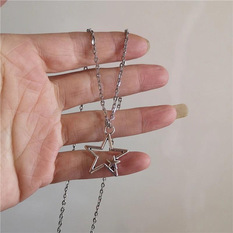 Kpop винтажное ожерелье в стиле панк серебряного цвета со звездой, ожерелье из бисера для мужчин и женщин, уличный хип-хоп, эстетические ювелирные изделия в стиле гранж, аксессуары Y2K