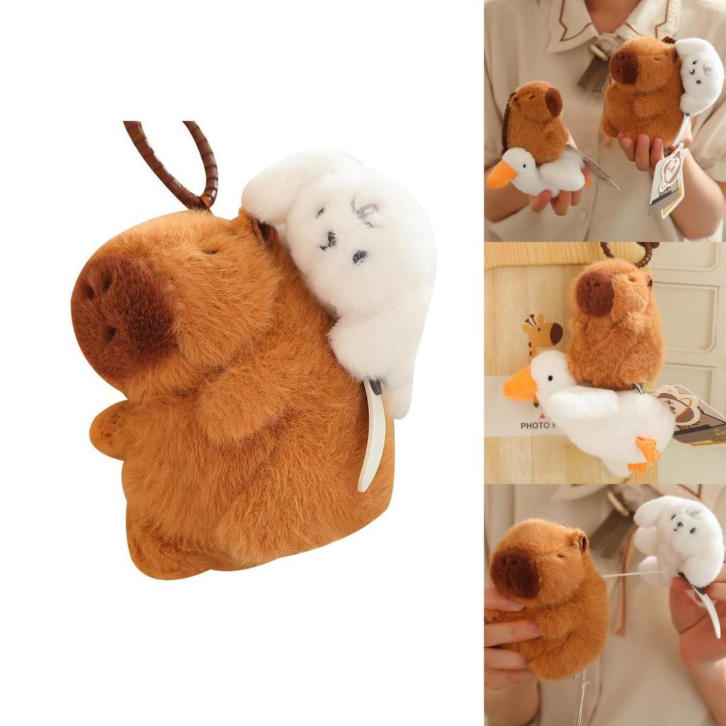 Lovely Capybara Pull String Plush Keychain Available In Various Charming Animal Designs