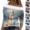 Women's Long Sleeve Tops Fashionable Women's Loose Christmas Print Off-Shoulder Pullover Tops