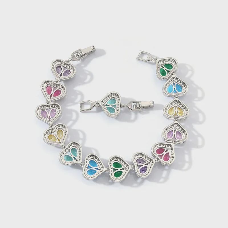 Браслет European & American Love Water Drop из циркония, платиновое покрытие из меди, 17,5 см с удлинительной пряжкой, вставки из цветных камней