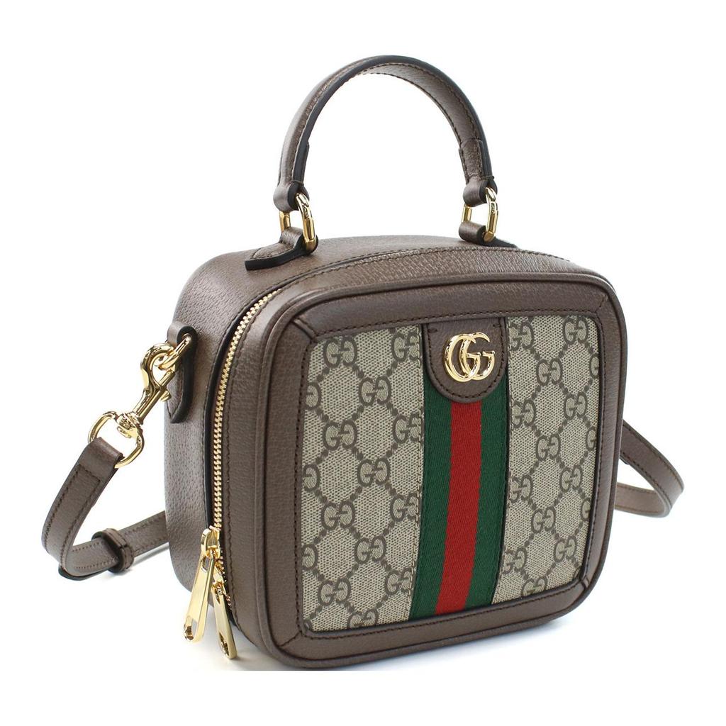 Gucci Ophidia GG Мини Сумка-косметичка с верхней ручкой Бежевый Канвас Коричневая Кожа Красная Зеленая Лента Золотая Фурнитура 772157-96IWG-8745