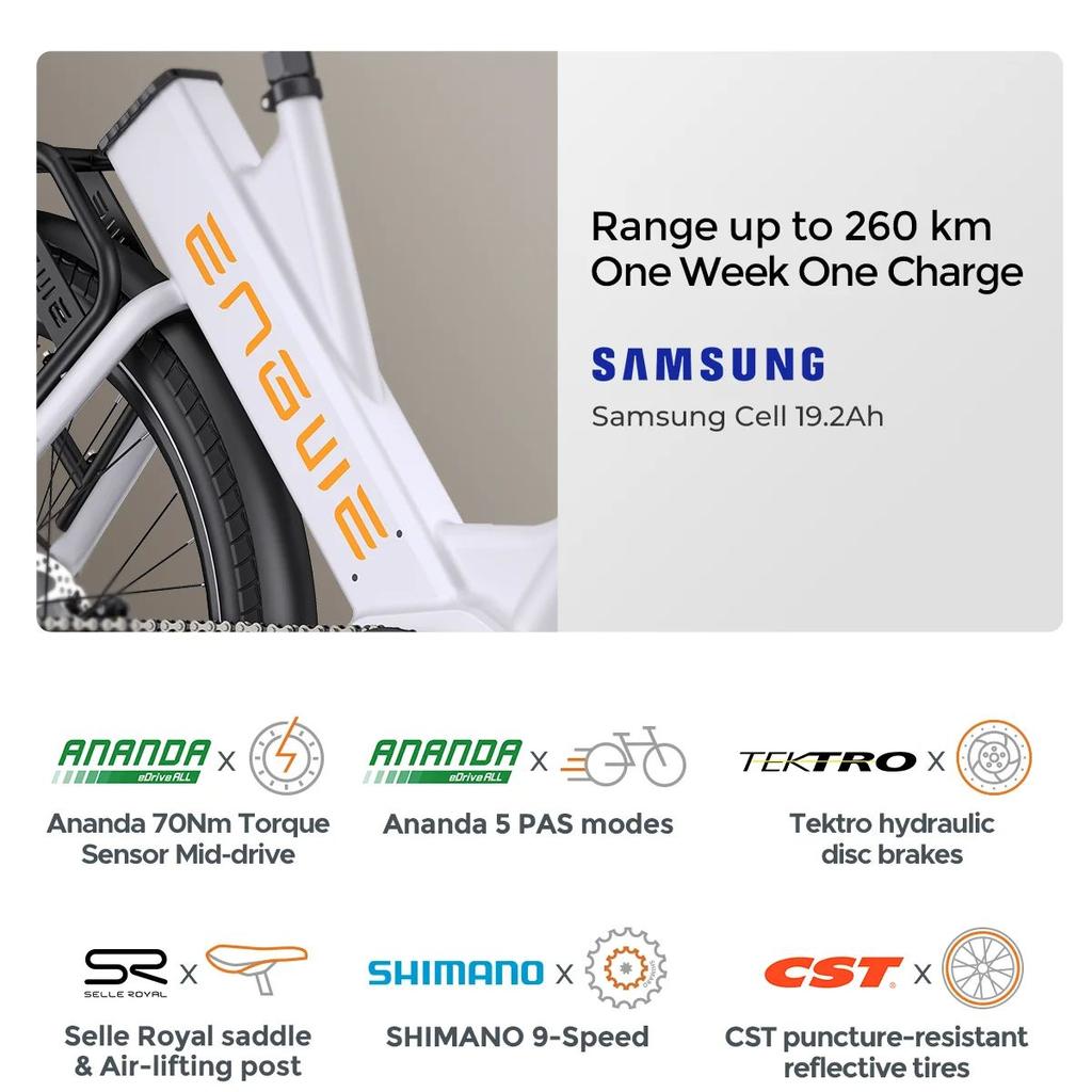 Электровелосипед ENGWE P275 ST 250 Вт, средний двигатель 36 В, 19,2 А·ч, женский электровелосипед, 27,5-дюймовая антипрокольная шина, городской электровелосипед для поездок на работу