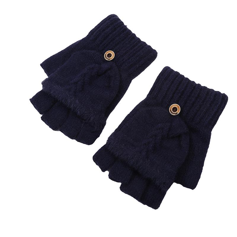 Fingers Free Wool Gloves Women Knitted Flip Fingerless Exposed Finger Gloves Mittens Winter Warm Thickening Female Mitts