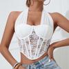 Mesh Lace Camisole Slim Fit Fishbone Corset Camisole Sweet Neck Halter Crop Tops  Ladies