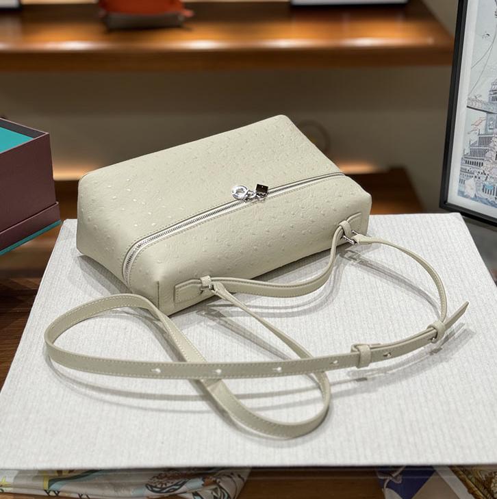 Second Generation L19L27 Lunch Box Bag Ostrich Pattern Top Layer Cowhide Handbag For Women's Fashion Single Shoulder Crossbody Makeup Bag
