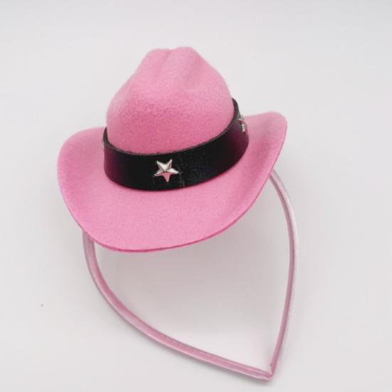 Повязка на голову в виде ковбойской шляпы, розовая шляпа с перьями, украшение для волос, мини-шляпа ковбоя, портативный головной убор ковбойской шляпы