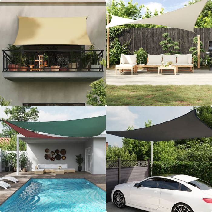 Voile de parasol - Triangulaire - Tissu Oxford PU - 3 x 3 x 4,24 m - Noir