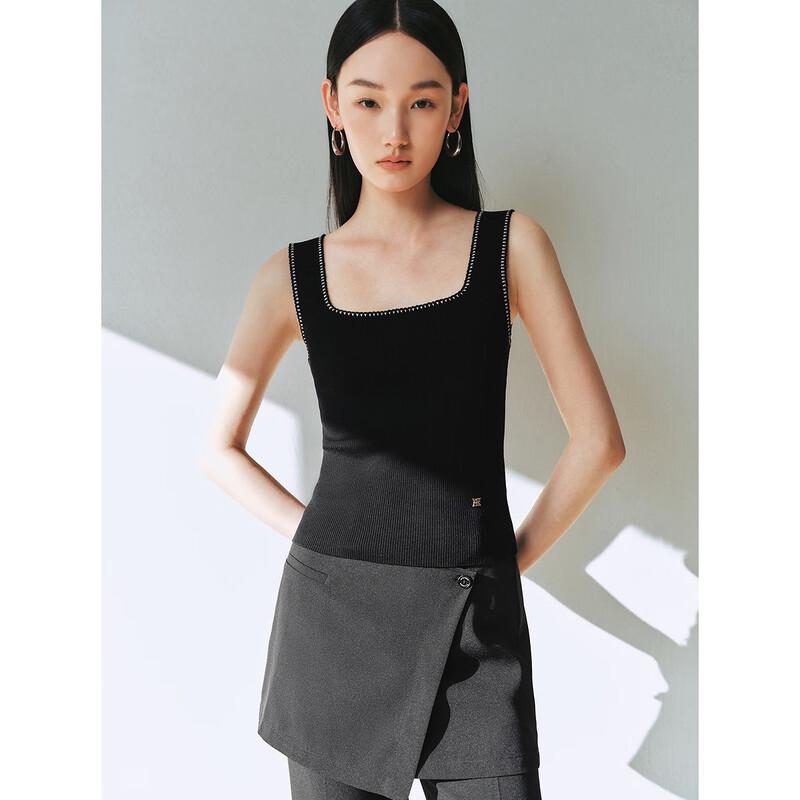 Женский контрастный трикотажный жилет с квадратным вырезом PEACEBIRD