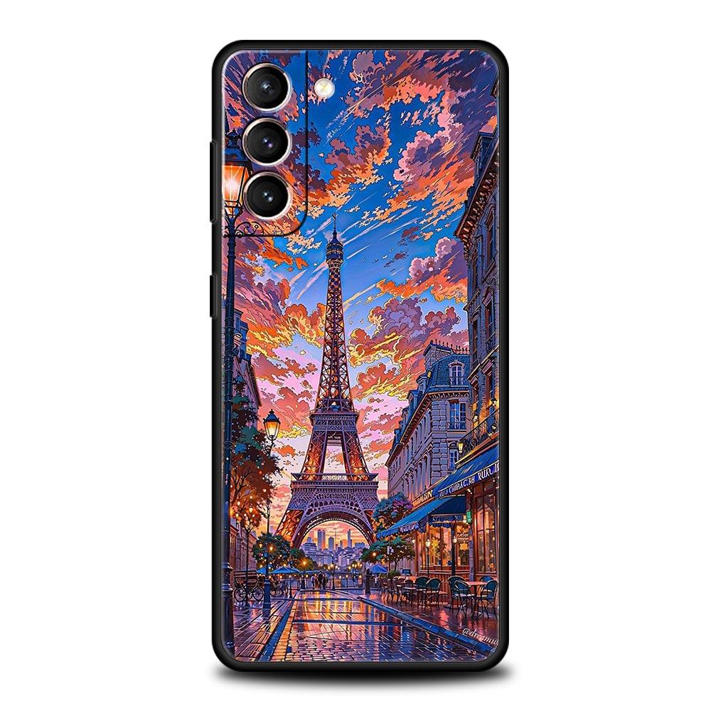 Чехол для телефона Samsung Galaxy S25 Edge S24 S23 S22 S21 Ultra S20 FE 5G S10 S10E S9 Plus Мягкий ТПУ Чехол Красный Зонтик Эйфелева Башня