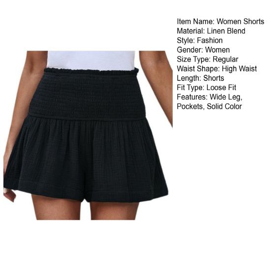 Женские шорты, плиссированные, эластичные, с высокой талией, широкие шорты, повседневные, однотонные, летние, пляжные шорты, легкие, спортивные шорты