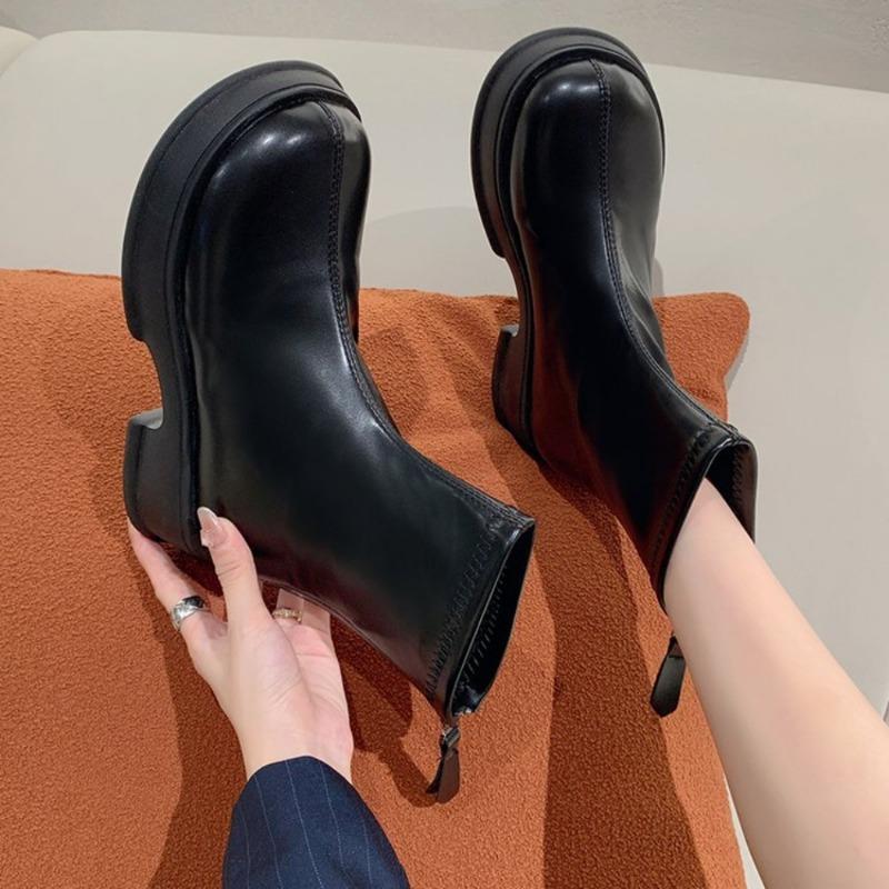 Массивные женские современные короткие ботинки, модные туфли на платформе с молнией сзади, осенне-зимние женские ботильоны на квадратном каблуке