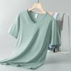 2025 New Men's Ice Silk V-Neck Short Sleeve T-Shirt Summer Cool Solid Undershirt
