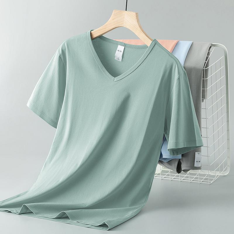2025 New Men's Ice Silk V-Neck Short Sleeve T-Shirt Summer Cool Solid Undershirt