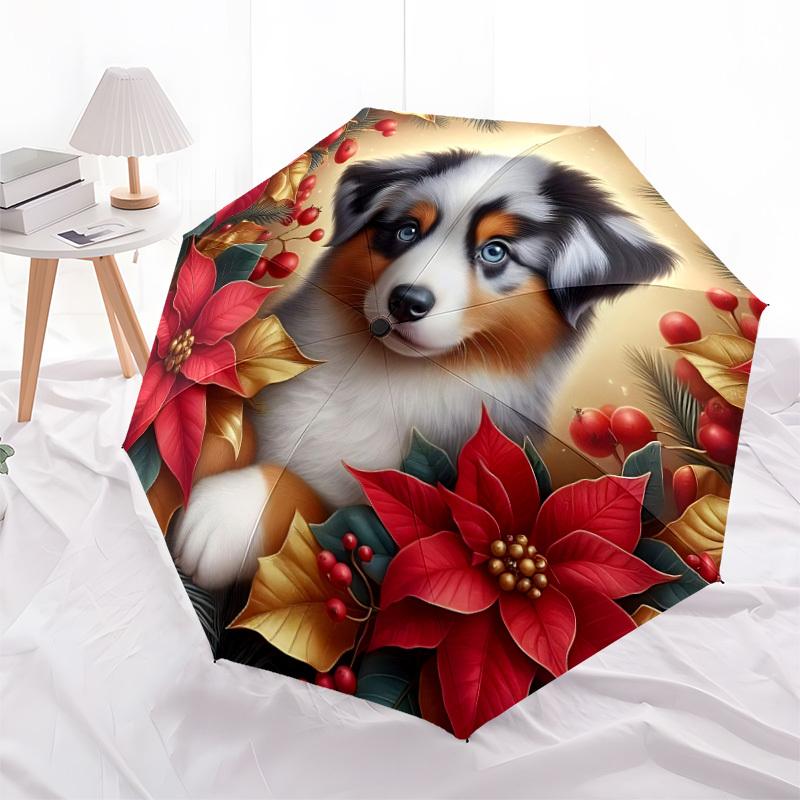 1pc Puppy Holiday Automatic Folding Umbrella - Portable Collapsible, 8-Rib Durable Frame, Perfect for Outdoor Use, yy251218106