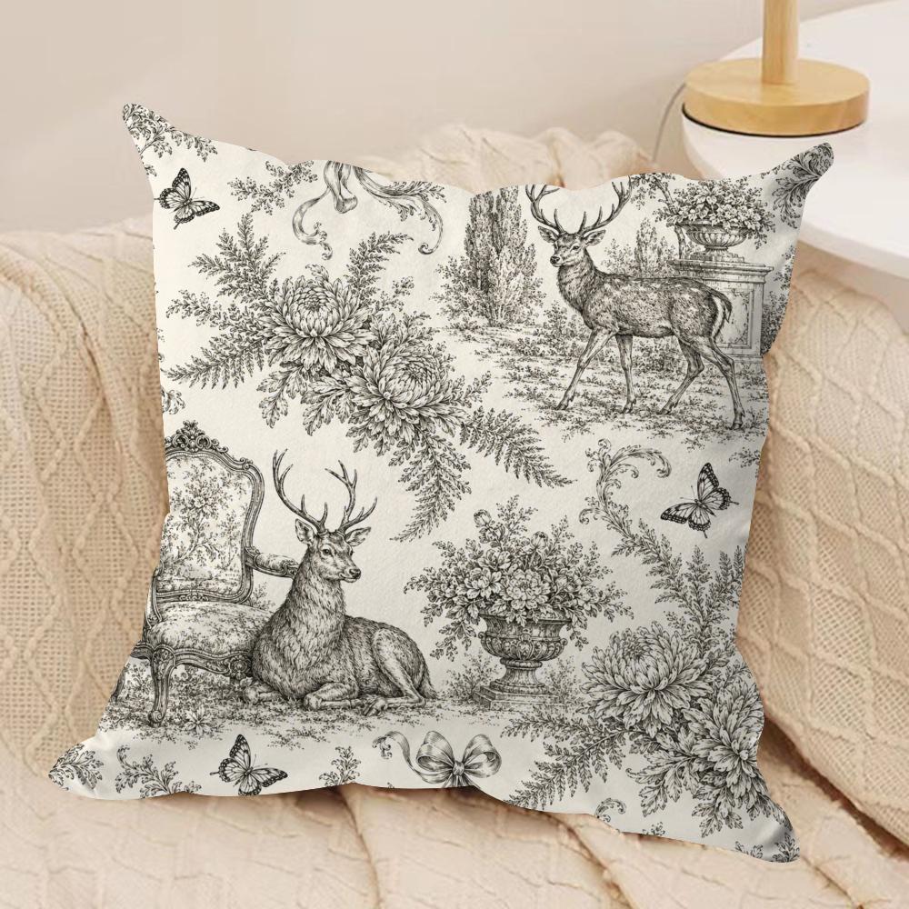 Vintage Toile Animals Cushion Cover Pillow Case Short Plush Square Throw Pillow Covers Pillowcase Sofa Home Decor Gift