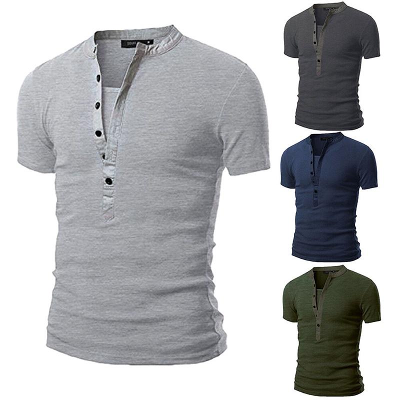 Fashion Men's Slim Fit V Neck T-shirt Muscle Tee Casual Tops Short Sleeve Blouse In Stylish Solid Colors