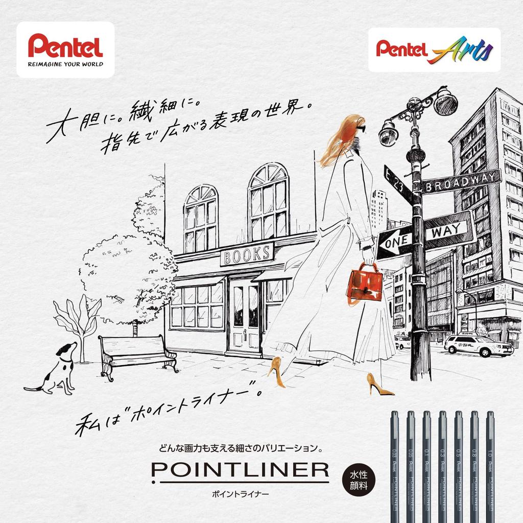 Pentel 10 Ручка на водной основе, Линер, 0,03 мм, Черная, ручки, S20P-03AD(10)