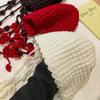 Handmade fringed ball red knitted wool hat thermal bald hat winter ear protector tied hat trendy hat children