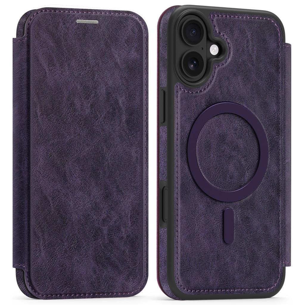 For iPhone 16 Plus Case Compatible with MagSafe RFID Blocking Card Holder Leather Phone Cover