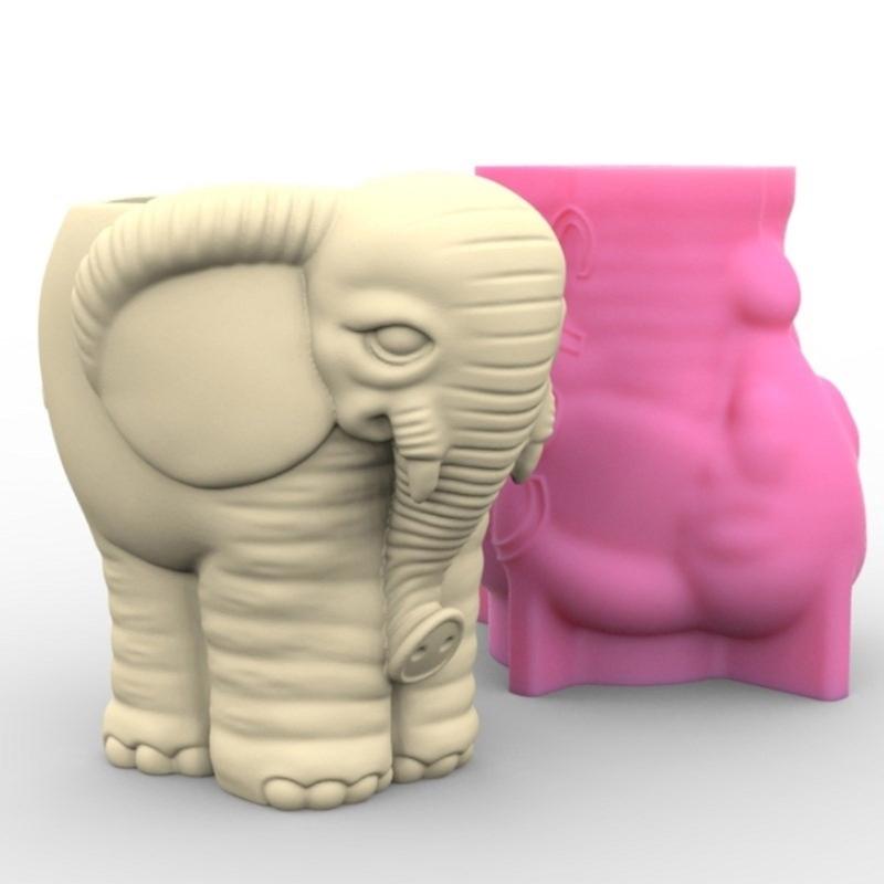 3D Elephant Flower Pots Mold Epoxy Resin Molds Pen Holder Candle Holder Cement Planter Silicone Mould Home Decorations