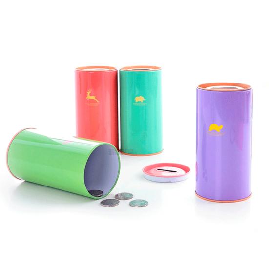 Металлическая копилка большой емкости с рисунком животных, детский цилиндрический сберегательный банк, инструмент для финансового управления