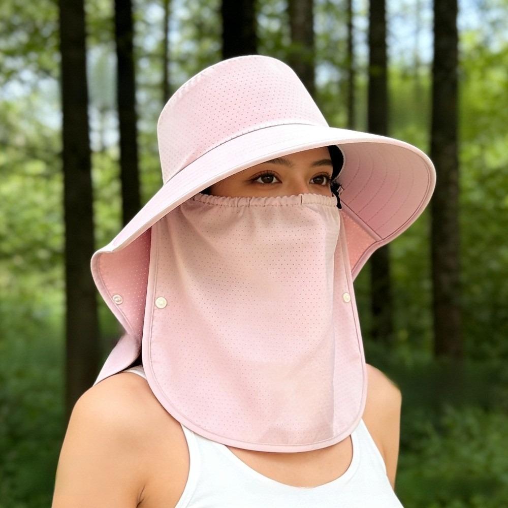 Simple Wide-Brimmed Shawl Mask Hat Solid Color Adjustable Picking Tea Hat Thin Polyester Sunshade Sun Hat Cycling