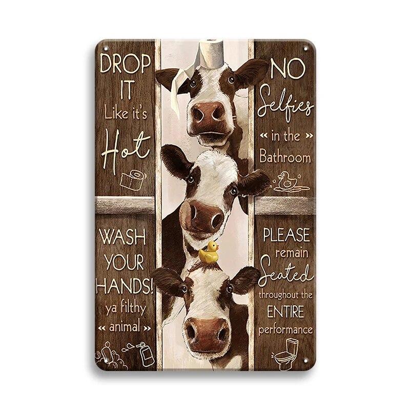 Retro Funny Tin Sign Beware Guard Dalmatian On Duty Cute Pigs Novelty Metal Sign Bathroom Decor Wall Art Posters Wall Decor Gift