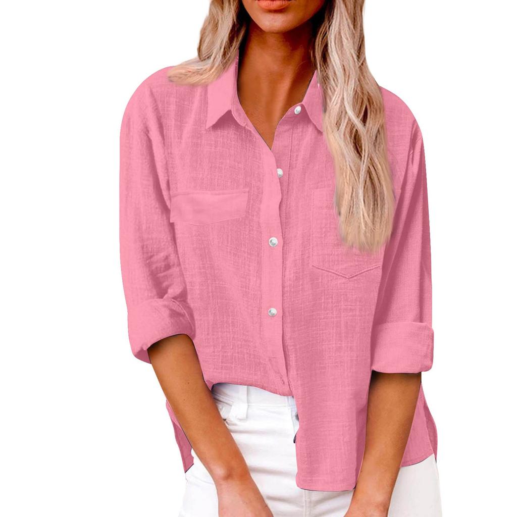 Женская осенняя однотонная свободная рубашка с длинным рукавом и пуговицами, повседневная рубашка большого размера