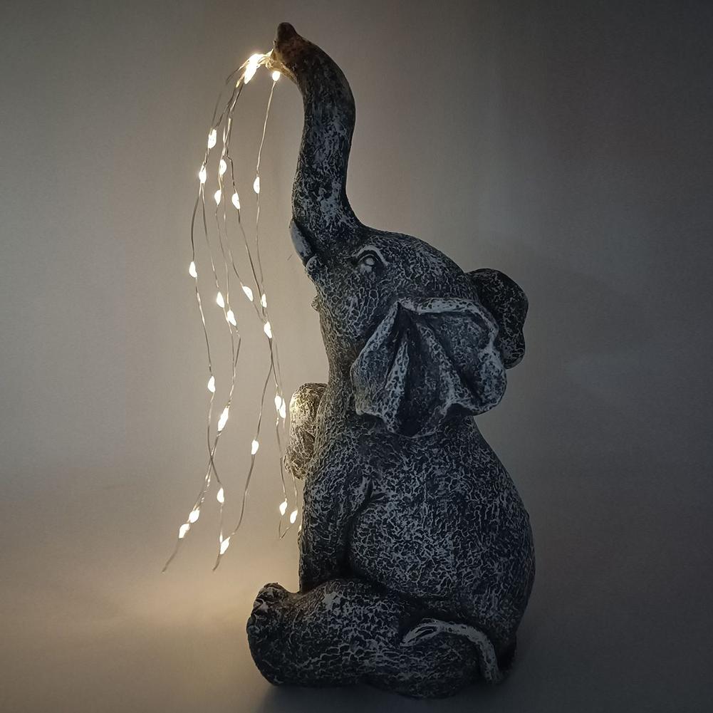 Solar Garden Elephant Statue with LED Light Strings Elephant Sculpture for Yard Patio and Pathway Decor Housewarming Gifts