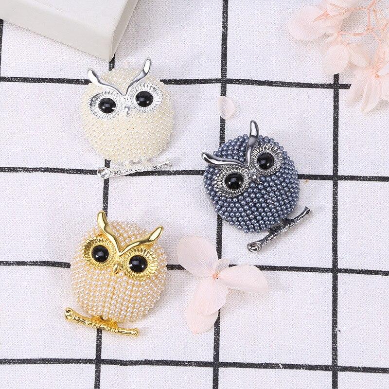 Blucome New Hot Selling Jewelry Owl Cute Cartoon Corsage Alloy Electroplating Pearl Pin