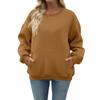 Women's Casual Fashion Long Sleeve Solid Color Round Neck Sweatshirt Top With Pocket