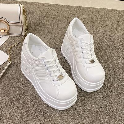 Весна/осень Модные кроссовки на высоком каблуке со шнуровкой, однотонные женские туфли на распродаже Высококачественные туфли на танкетке из вулканизированной стали для женщин