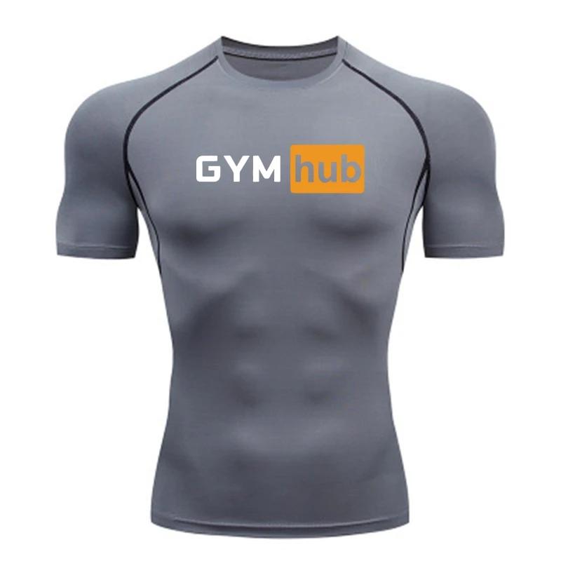 Gym Hub Печать Мужская Компрессионная Футболка Тренажерный Зал Тренировка Спорт Быстросохнущая Облегающая Футболка На Открытом Воздухе Тренировка Фитнес Эластичность Топы Футболка