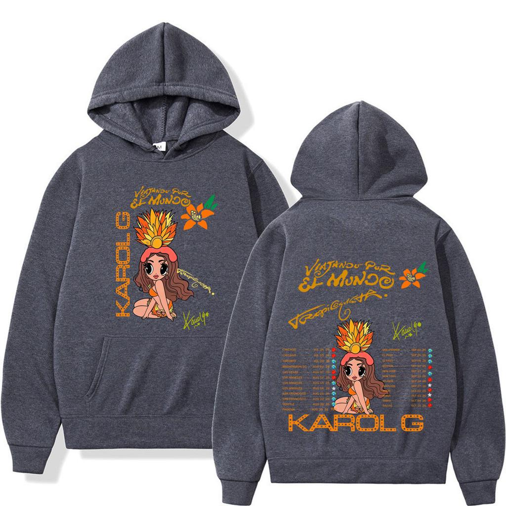 Karol G Viajando Por El Mundo Tropitour 2026 Print Hoodie Men Women Aesthetic Trend Pullover Long Sleeves Casual Sweatshirts Top