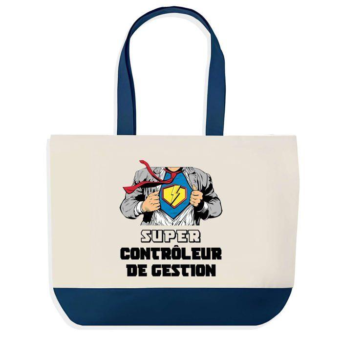 Tote bag - PLANETEE - Super Contrôleur de Gestion (fond bleu) - Coton - 40 x 45 cm - Grand format