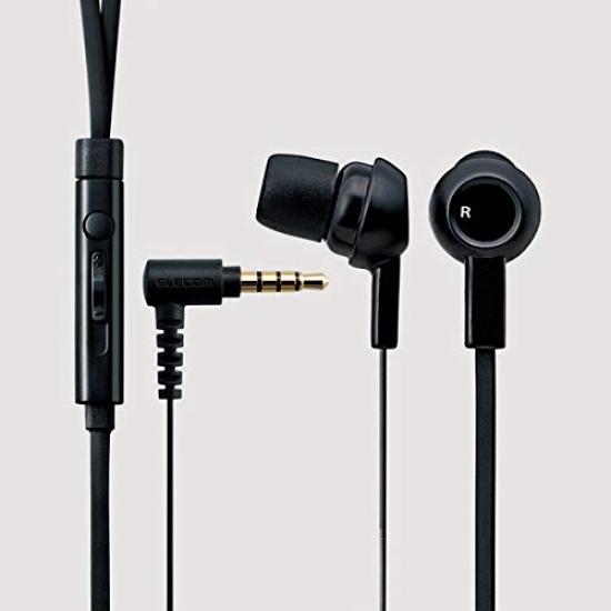 ELECOM Stereo Earphones with Flat Compatible with iPhones and Microphone, Tangle-Free Cable, 1.2m (Y-Type), Smartphones, 3.5mm Diameter, 4-Pole,