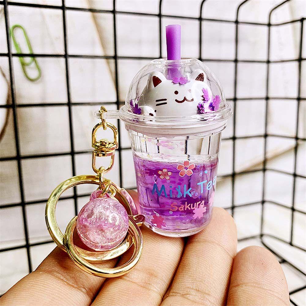 Cartoon Ornaments Bag Pendant Sakura cat Key Ring Key Holder Milk Tea Bottle Keychain Car Key Chain