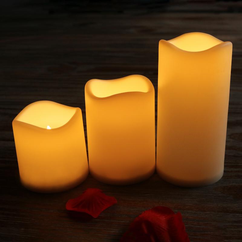 3 Waterproof Outdoor Battery Powered Flame Free LED Pillar Candles Remote Control Flashing Plastic Resin Electric for Patio Lantern Decorations