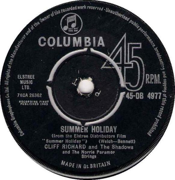 7-дюймовая пластинка CLIFF RICHARD & THE SHADOWS - Summer Holiday 45DB4977 Columbia 1963 UK Рок Б/У