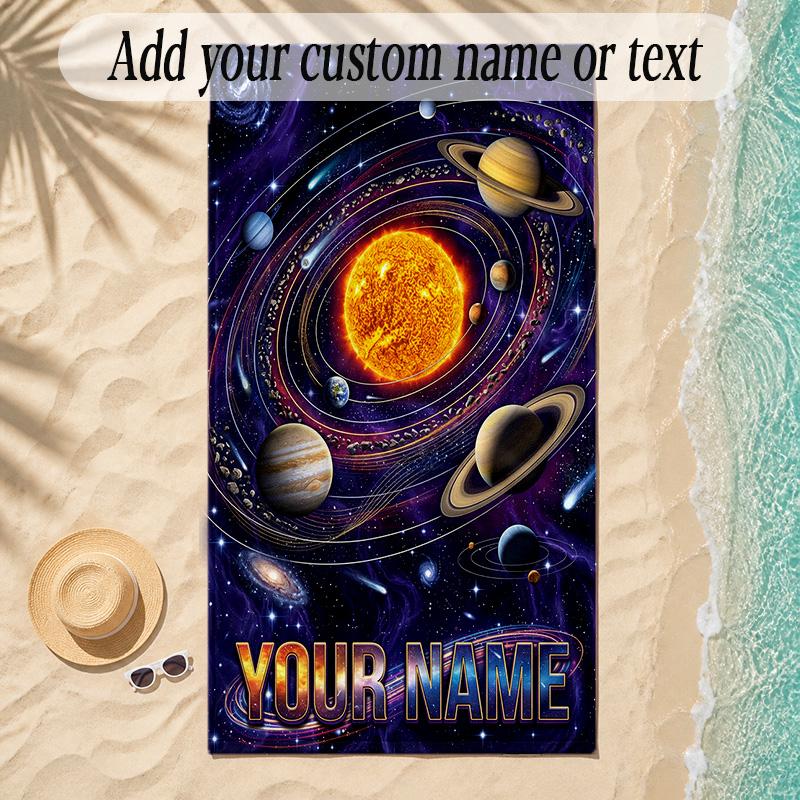Cosmic Theme Soft Beach Towel Personalized Custom Name Text Towel Portable for Beach Pool Travel