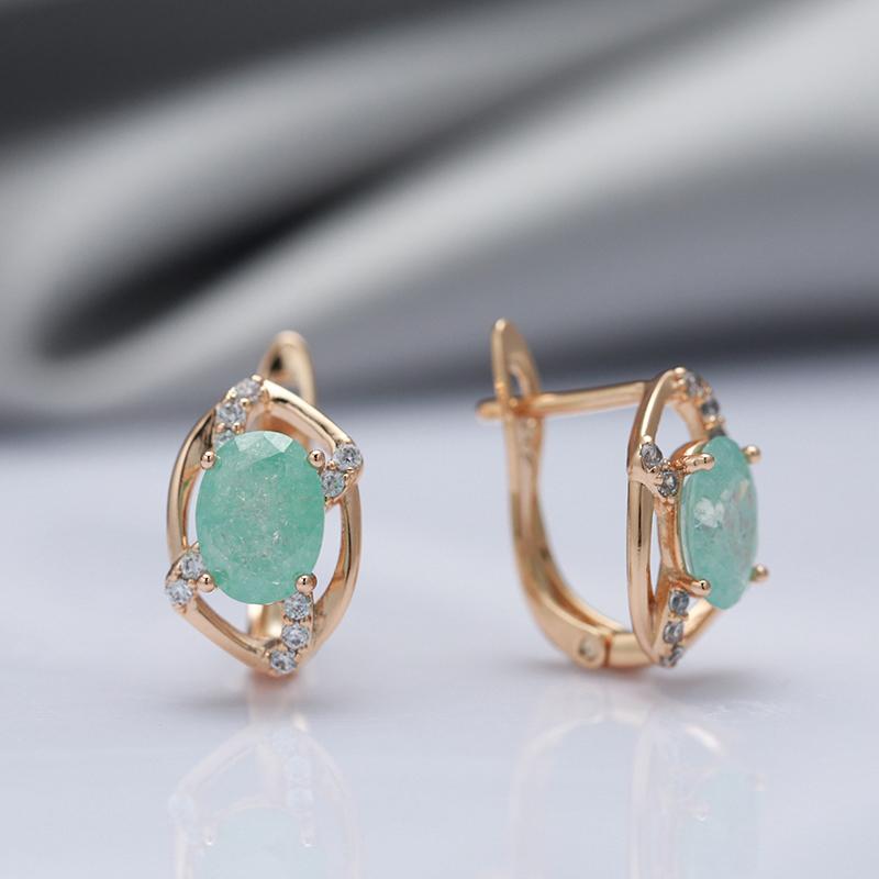 Kinel Water Drop Green Zircon Earrings For Women Rose Gold Color English Earring