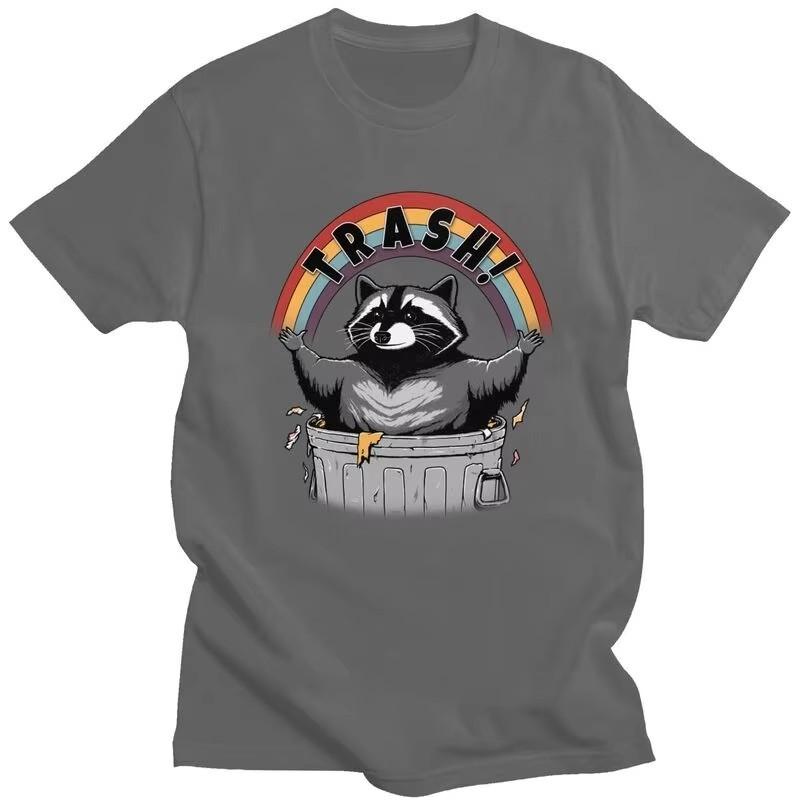 Retro Raccoon Trash Print T-Shirt for Unisex Pure Cotton Short Sleeve Fashion Tee