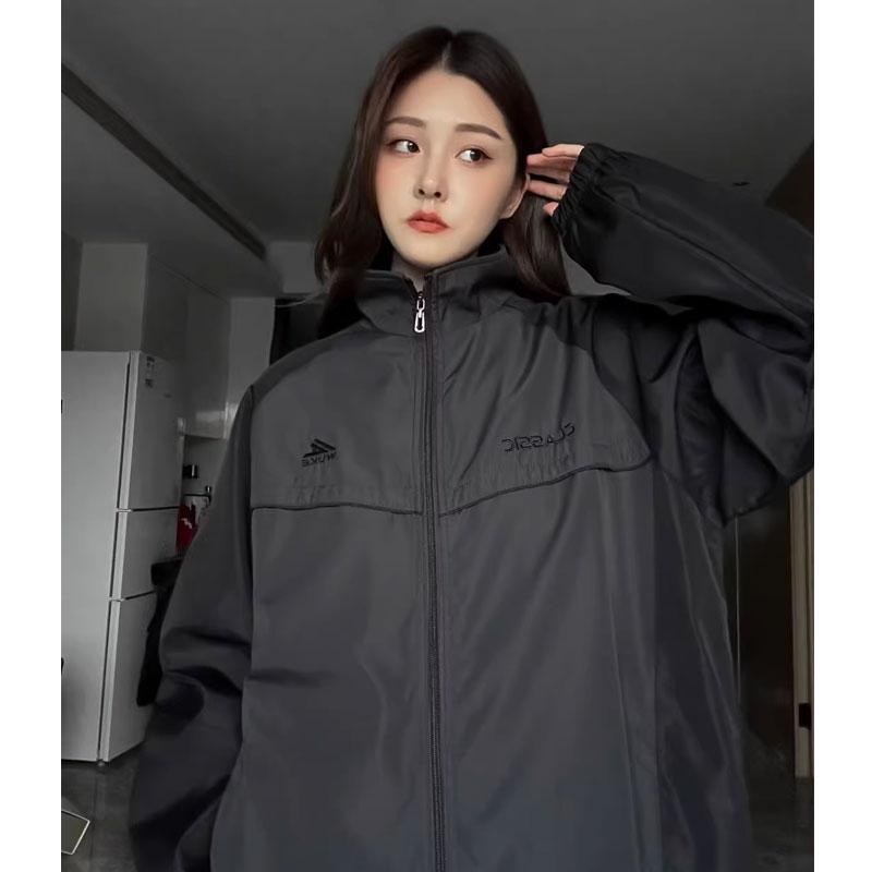 Винтажная куртка Y2k, женская ветровка большого размера в стиле Харадзюку, модная уличная одежда, повседневные куртки на молнии, корейский стиль, уличная одежда