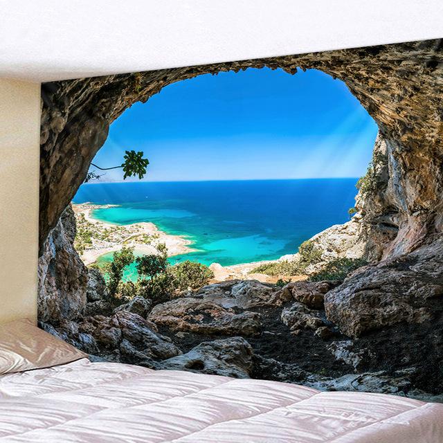 Tapestry Wall Hanging Beautiful Sea Beach Landscape Art Bedroom Window Decoration Background