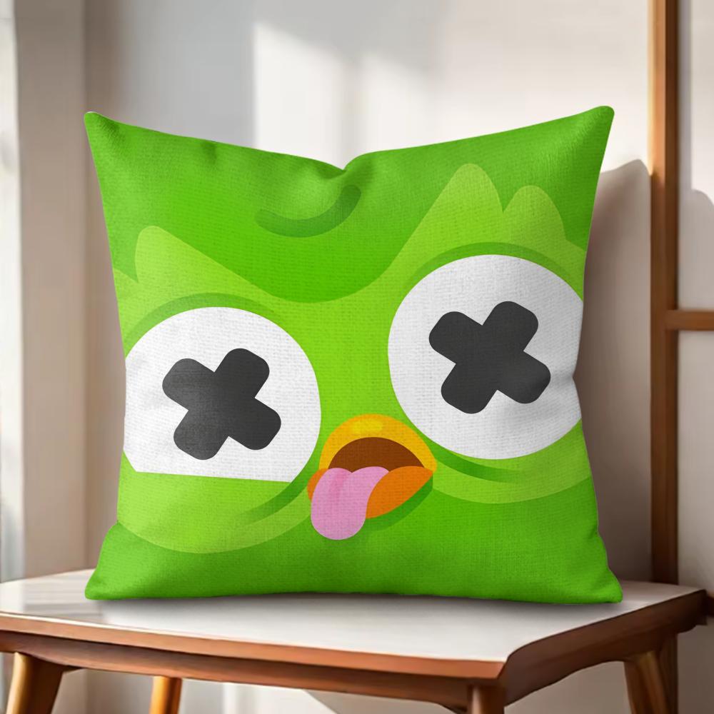DDuolingo Owl DDuo Cushion Cover Natural Linen Organic Fabric DoubleSided Printing Couch Pillow Covers Home Decor